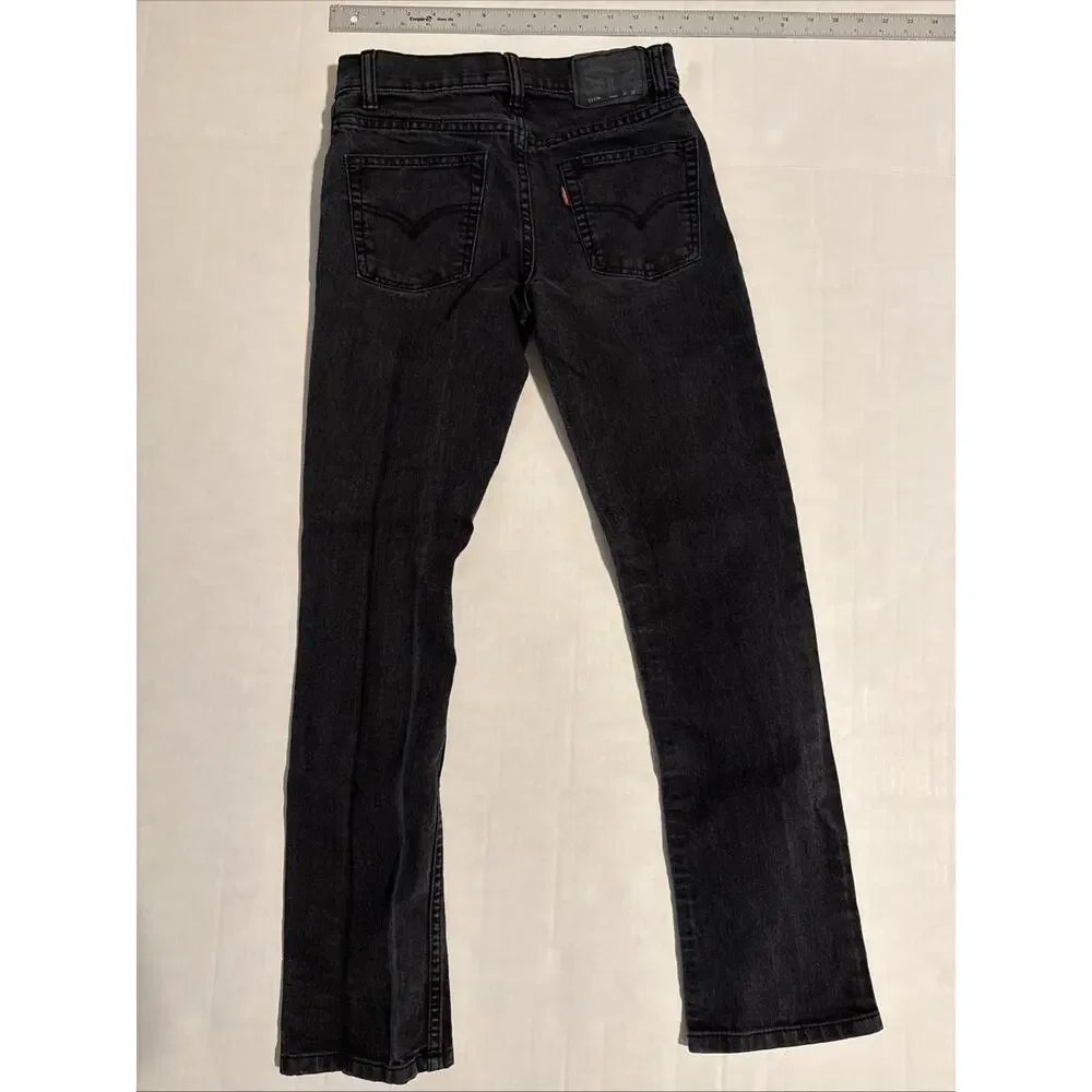 Levi's 511 Boys Jeans 14 27 x 27 Black Straight Slim Fit Stretch Denim Dark Wash